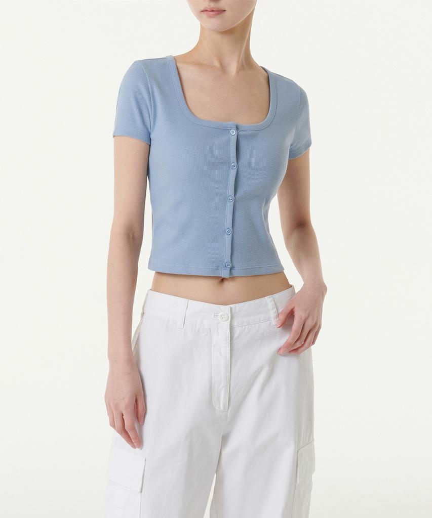 MUSINSA STANDARD WOMAN Women'S Slim Crop Square Neck Button T-Shirt [Cloudy Blue]