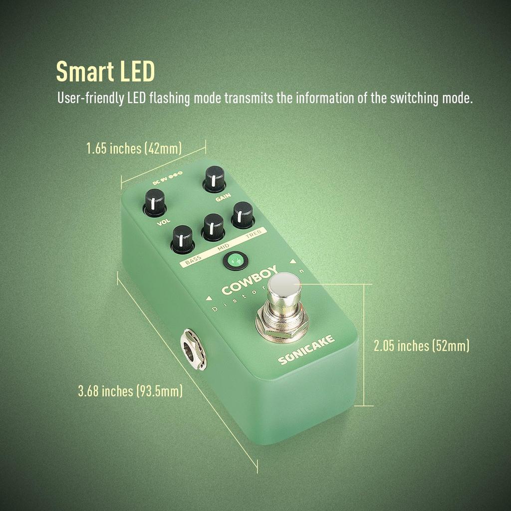 SONICAKE Distortion Guitar Mini High Gain Distortion Педаль для Электрогитары и 2 Прочных Металлических True Bypass Ковбойских Педали, Бас, Режимы, Педаль