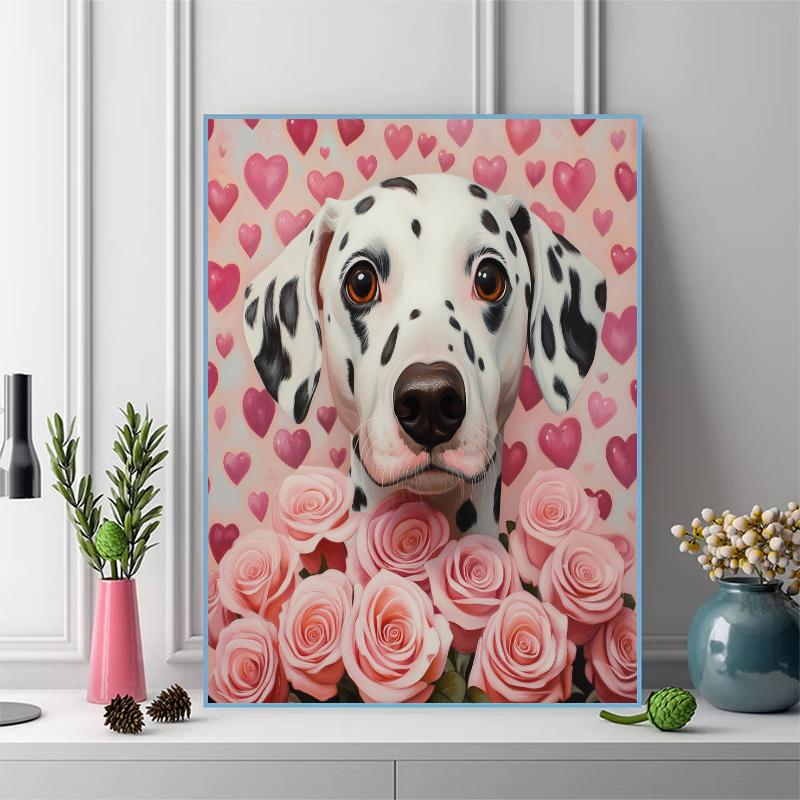 Dalmatian and roses Pattern 3pcs 100% Round Full Drill 5D DIY Diamond Painting Embroidery Cross Stitch Rhinestone Décor