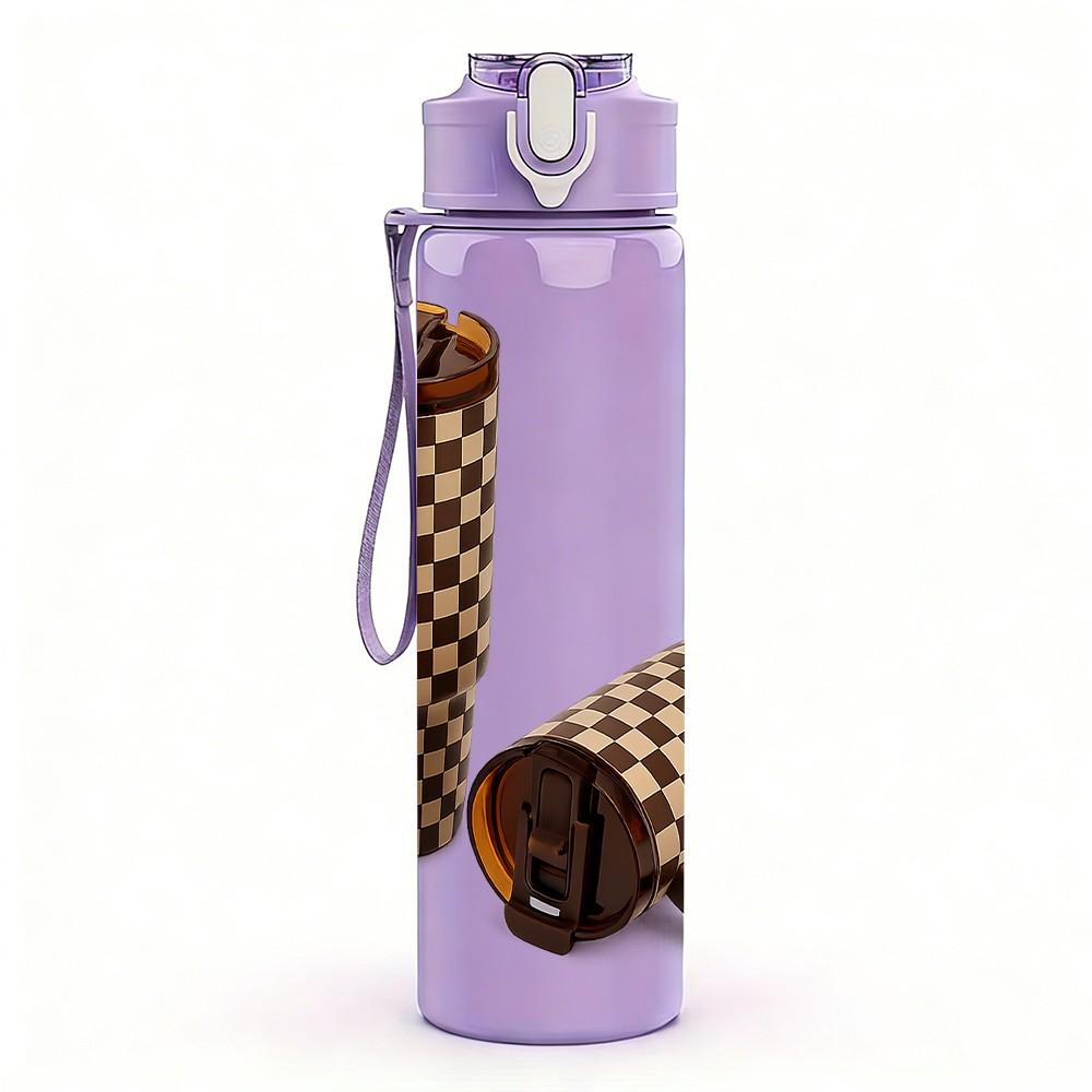 1PC Plaid Mug Cup Home Decor Print 750ml Color Plastic Sports Water Bottle Leakproof Flip Straw Lid Suitable for Sports Office Home Use