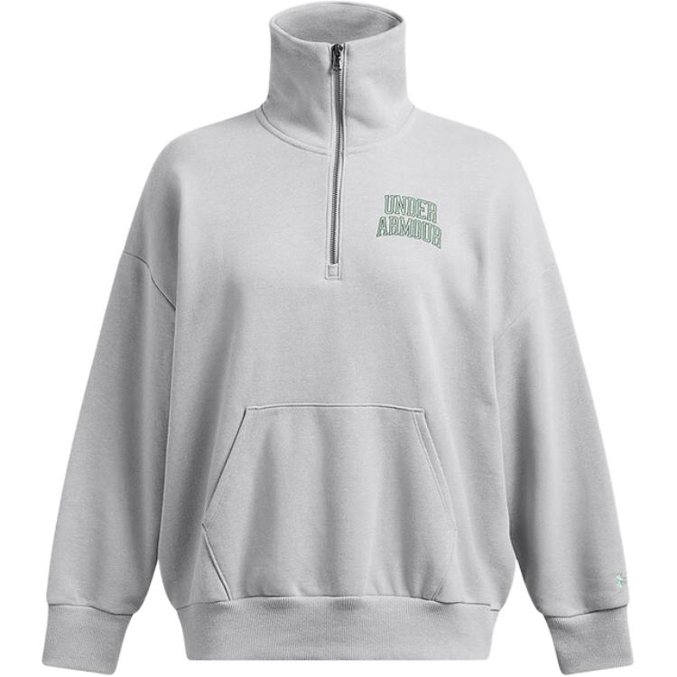 Under Armour Half Zipper Casual Simple Stand Collar Long Sleeve Sweatshirt Women Sweatshirt Gray 1386495-011