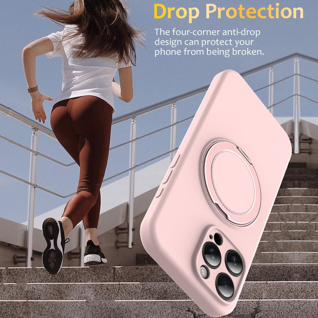 For iPhone 16 Pro Case Compatible with MagSafe Rotating Metal Kickstand PC + Silicone Phone Cover