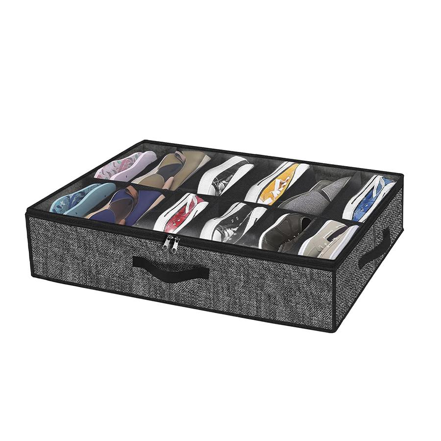 Under Bed Shoe Storage Organizer 1 Piece - Holds 12 to 16 Pairs Breathable Foldable with Transparent Window for Easy Viewing