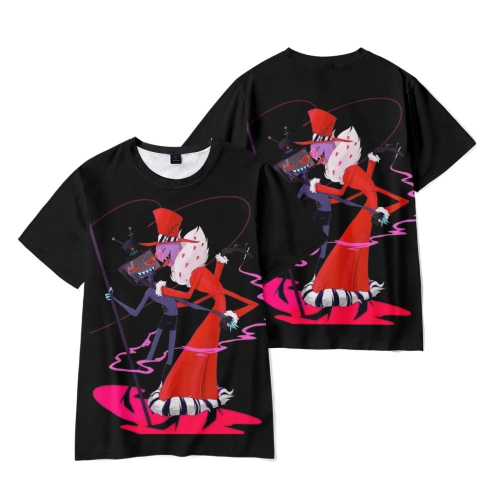Helluva Boss Аниме Женщины Мужские футболки Рубашка с рисунком Мультфильм Печатный О-образным вырезом Негабаритные с короткими рукавами Модная мужская одежда Уличная одежда