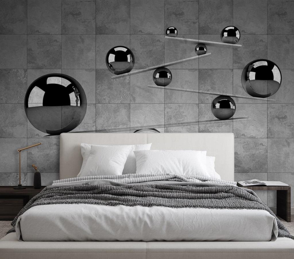 Wallpaper Silver 3D Balls On the Background of Concrete Wall