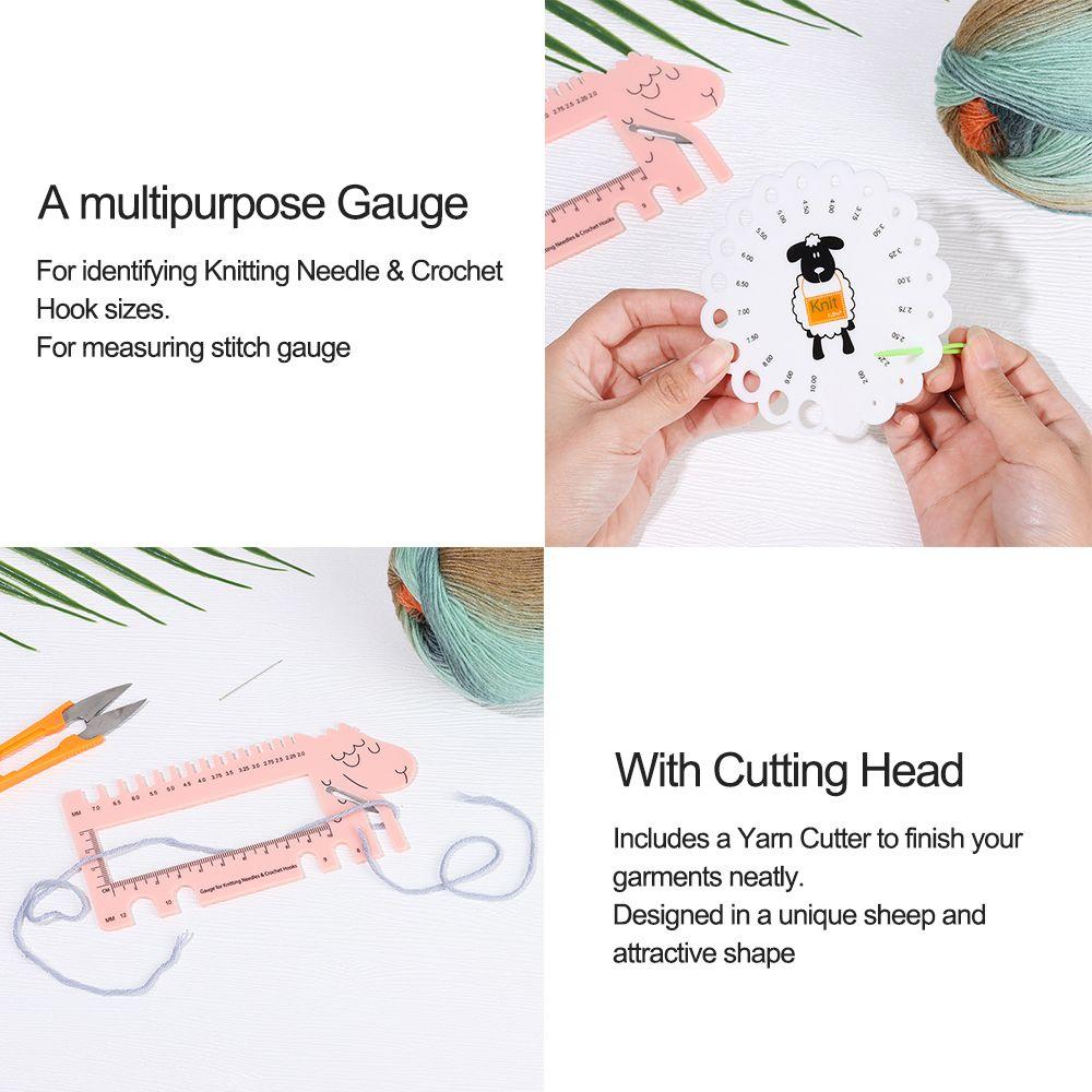 Измеритель головы овцы с ножницами Розово-фиолетовый цвет Измеритель для вязальных спиц и крючков для вязания ММ Линейка Инструмент (Размеры США, Великобритании, Канады)