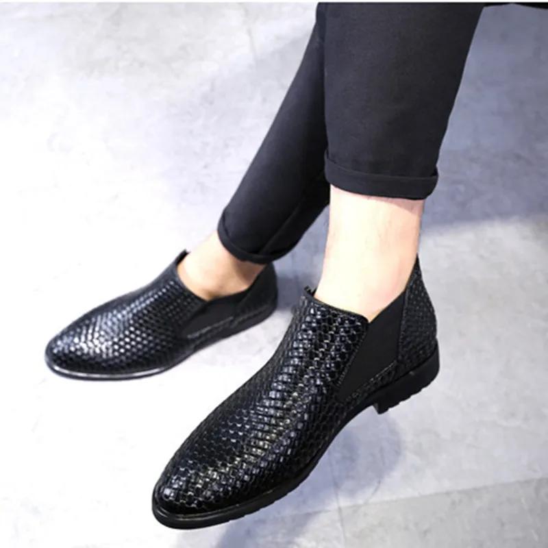 Модные мужские ботинки «Челси», мягкие кожаные ботильоны, без застежек, в британском стиле, дышащие, мужские ботинки, брендовая обувь