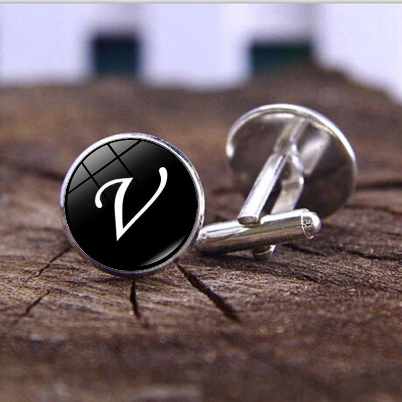 Мужские модные запонки с одним алфавитом AZ, серебряные запонки с буквами для мужской джентльменской рубашки, свадебные запонки, подарки