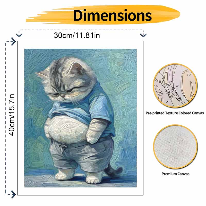 Cute fat cat oil painting DIY digital painting handpainted living room hallway decorative wall hanging
