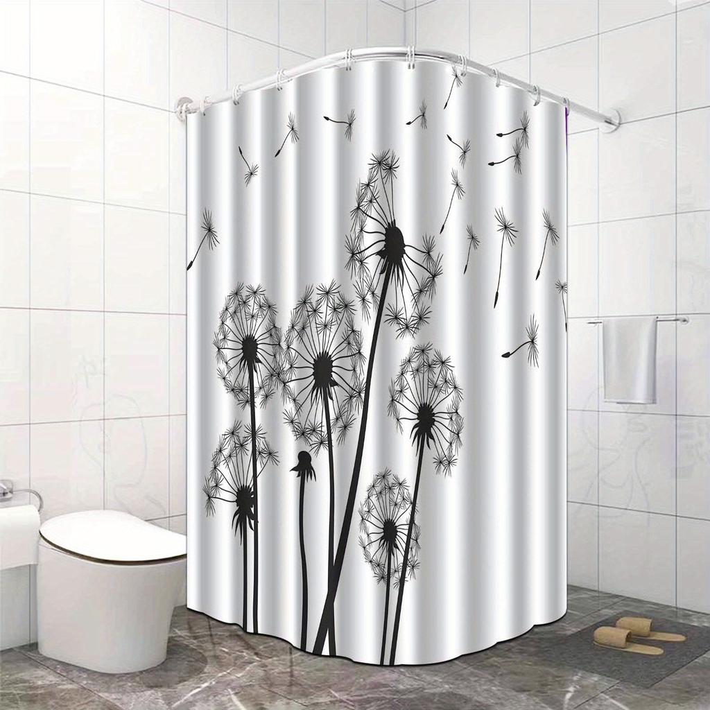 1 шт. Черно-белая шторка для душа с узором одуванчика, полиэстер, можно стирать в машине, подходит для декора ванной комнаты