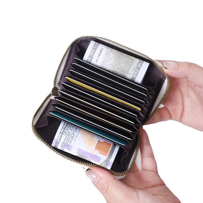 Женский складной кошелек-аккордеон с леопардовым принтом, защита от кражи RFID, отделение для монет на молнии и большая вместимость для карт