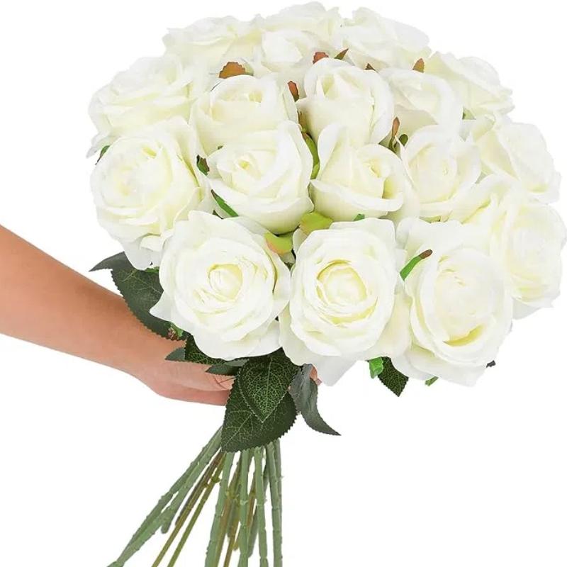 5Pcs Artificial Flowers Bouquet Red Velvet Fake Rose Flower for Wedding Home Table Decoration Christmas Tree Decor Valentine's