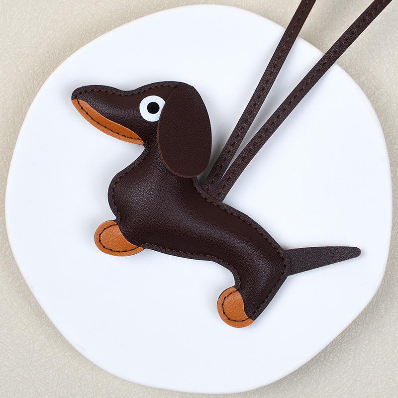 Мультяшный кожаный брелок с таксой: Шарм для сумки для питомца и украшение для чехла телефона