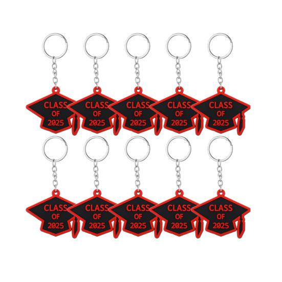 10 Pcs Class of 2025 Keychain Rubber Graduation Keychain Grad Cap Charm Key