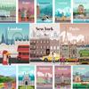 World Travel Minimalist  Posters New York London Paris City Poster White Paper Print Wall Art Decoration Picture Home Cafe Decor