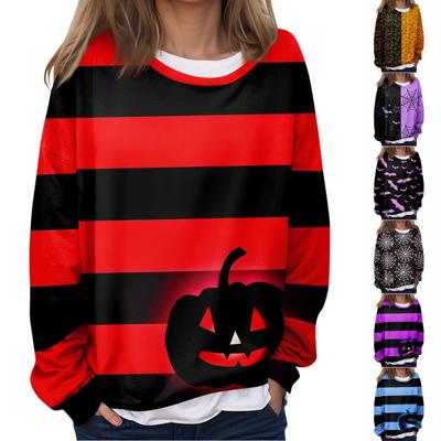 Женская повседневная мода Хэллоуин принтованный длинный рукав O-образный вырез толстовка многослойный пуловер топ