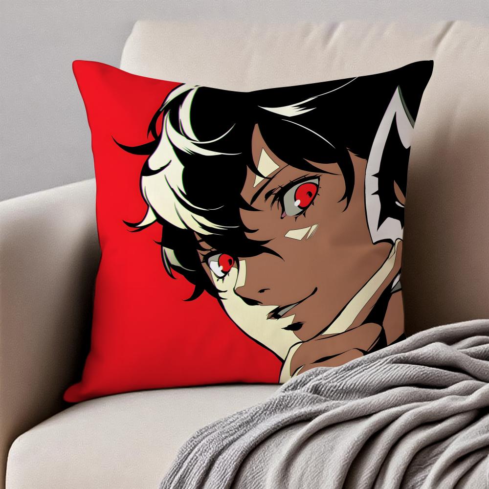 Стильная наволочка для подушки с иконками из аниме PERSONA5, пыленепроницаемая, с потайной молнией, короткий плюш, диванная подушка