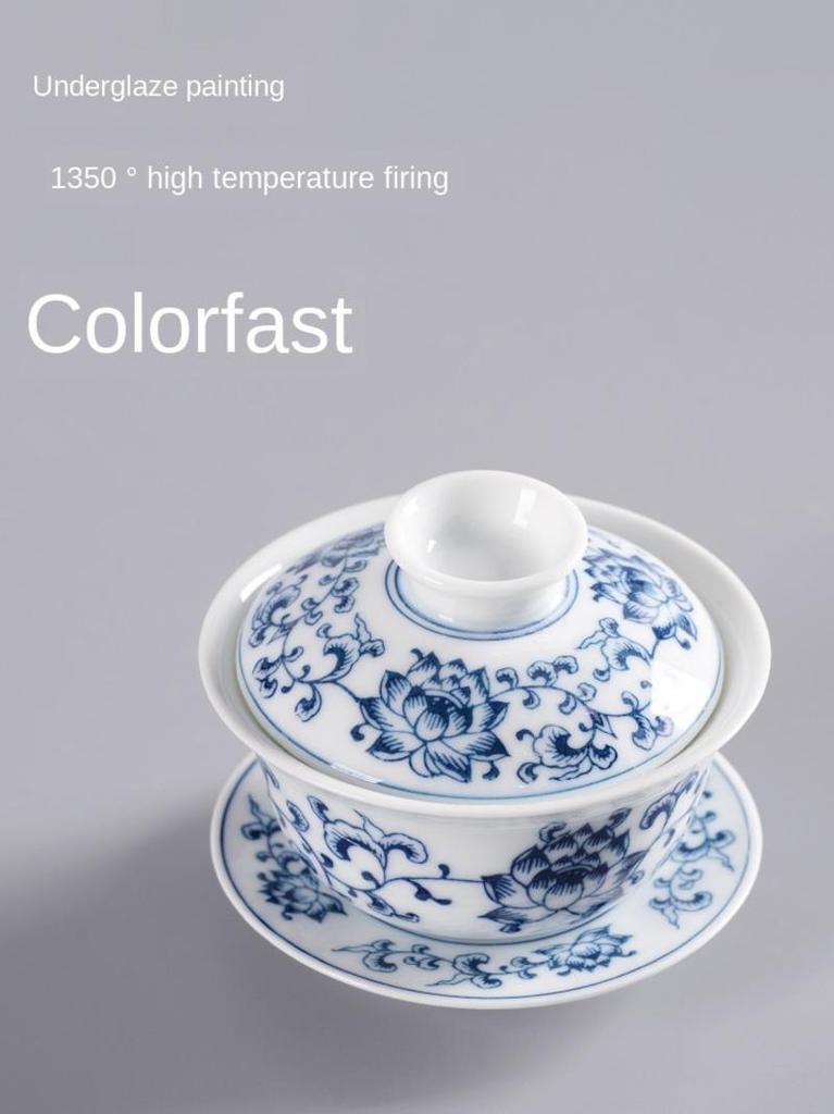 Retro Blue-White Porcelain Gaiwan Teaware Large Hand Painted Lid Single Sancai Tea Bowl Ceramic Cup Chinese Tea Set | Titureen Tea