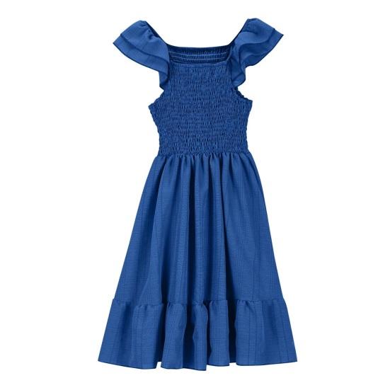 Girls Summer Dress Smocked Ruffle Sleeve Square Neck A-Line Sundress Cute Princess