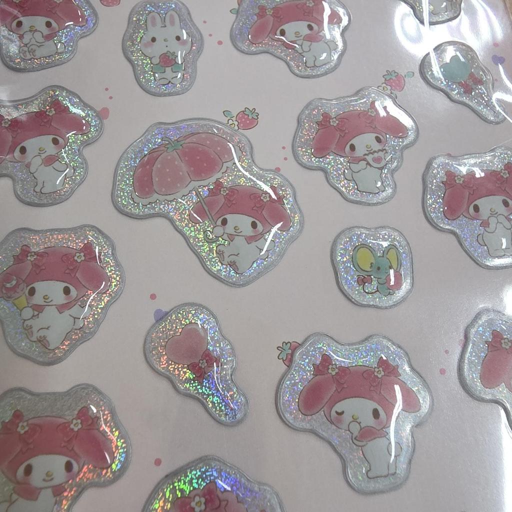 Sanrio Японский эксклюзив: Лист 3D-наклейки с объемным глиттером – Hello Kitty / My Melody / Cinnamoroll / Kuromi / Персонажи Sanrio (5 вариантов)