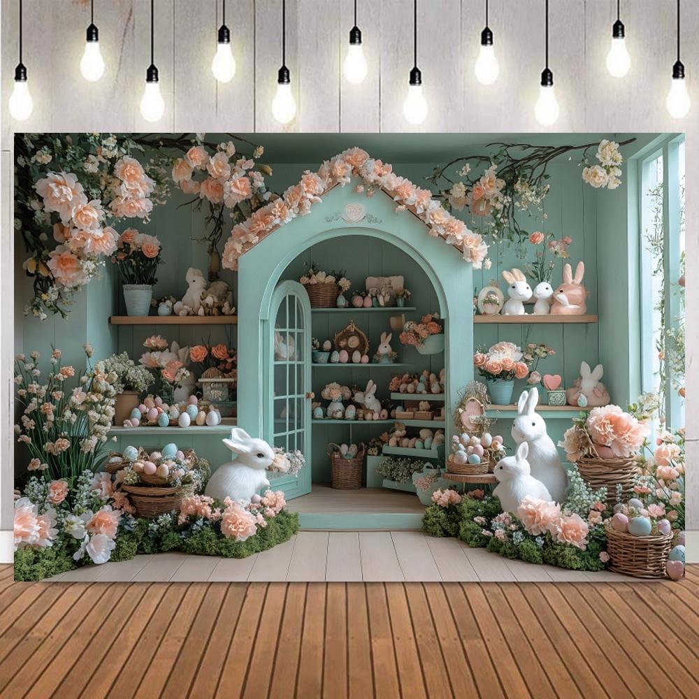 Easter Bunny Balloon Garden Path Photography Background Photo Backdrop for Baby Portrait Birthday Party Home Decor Studio Props2