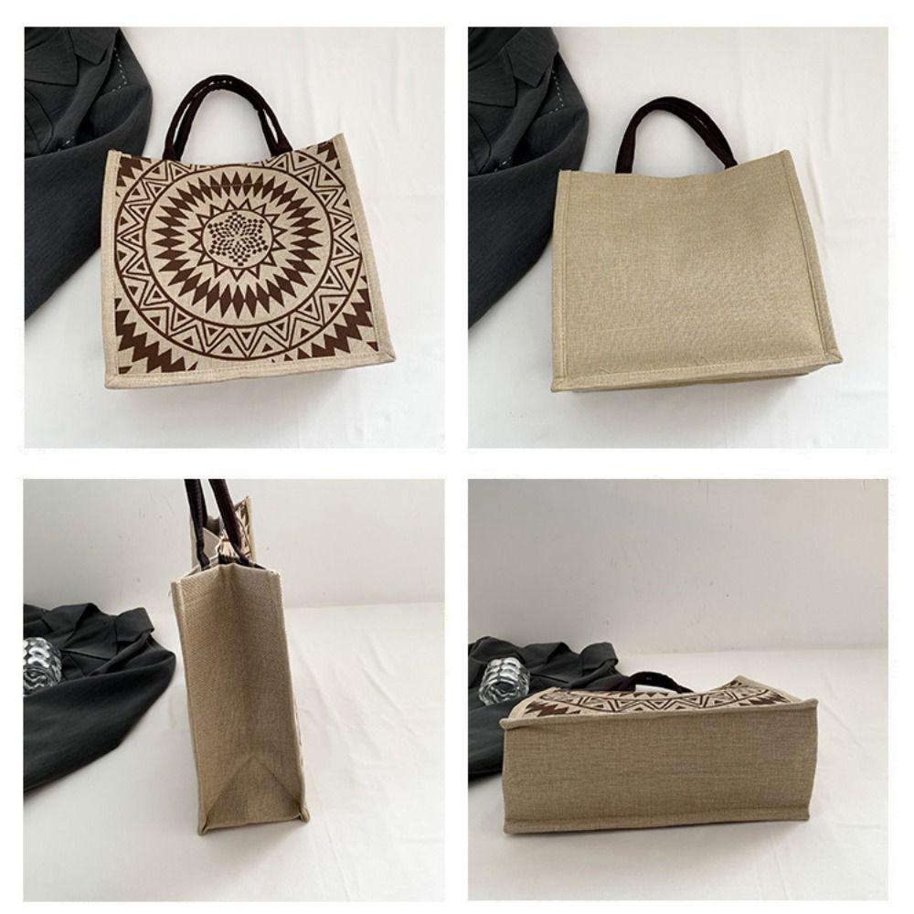 Tote Bag Ethnic Style Handbag Canvas Embroidery Shoulder Bag Geometric Cloth Bag Storage Bag