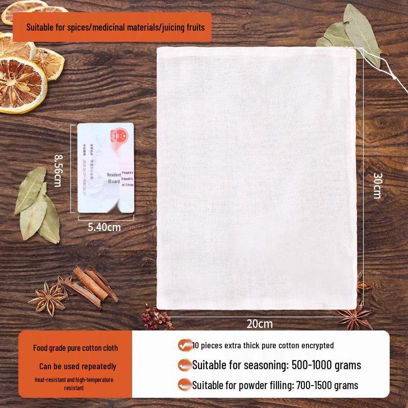 Мешочек для специй из чистой хлопковой марли: Многоцелевой фильтр для тушения, отваривания, супа, рыбы и чая.