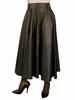Women's Stylish Lambskin Soft Real Handmade Leather Long Skirt Flare Dark Brown Pleated