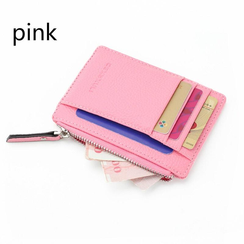 Lightweight Compact Purse Wallet Mini Leather Credit Card Holders Zipper Coin Pocket Bag for Women Men