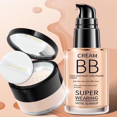 Натуральный BB-крем с фиксирующей пудрой, жидкая основа, увлажняющий и осветляющий консилер для студентов