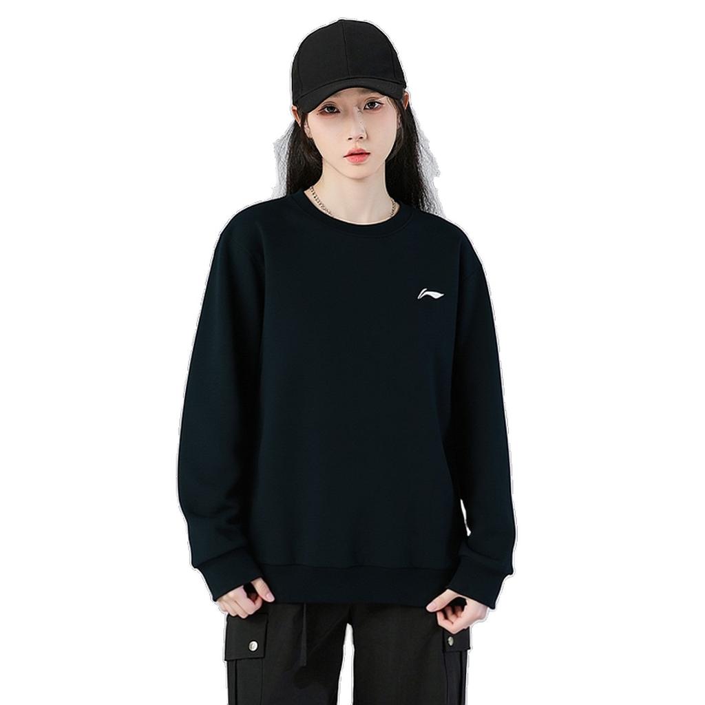 Толстовки Li Ning Мужские Черные С Круглым Вырезом Утепленные Обычные AWDVP89-1