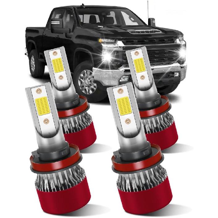 Light Bulbs Compatible for Chevrolet Silverado 1500 2500 3500HD H11/H9 High Beam H11/H9 Low Beam Fog Light Brightness 800% with Fan Plug and Play