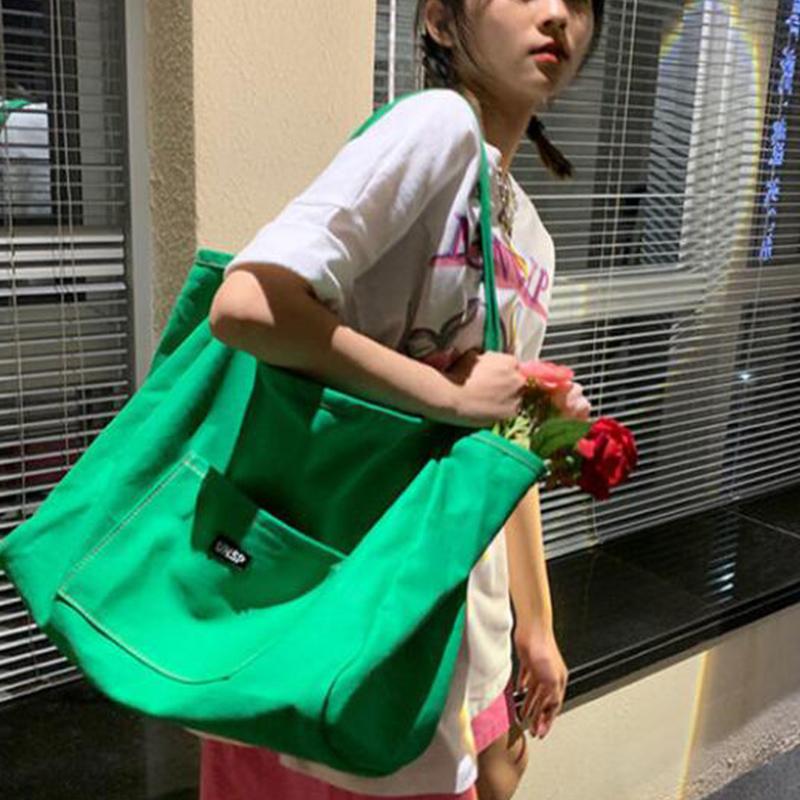 Summer Large Capacity Tote Bag Female Candy Color Canvas Shoulder Bag Travel Handbags Shopping Girls Pouch Tote MIT