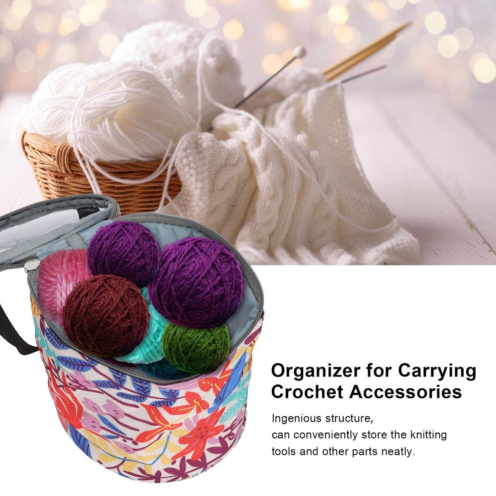 Empty Round Knitting Storage Tote Bag Crochet Knitting Bag Case For Carrying Crochet Accessories