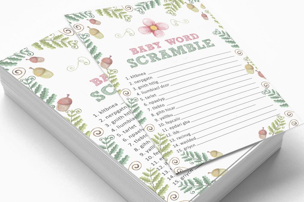 Inkdotpot Набор из 50 игровых карточек Baby ShowerA Word ScrambleA, гендерно-нейтральные цветочные принадлежности для вечеринок — веселая игра Baby Shower