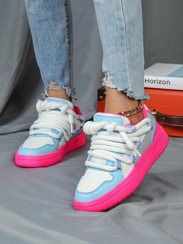 Модные кроссовки на шнуровке на толстой подошве в корейском стиле для пар - Мягкие, удобные, модные повседневные женские туфли для улицы