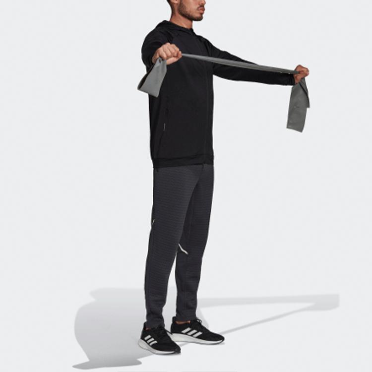 Adidas Solid Color Sports Fitness Hooded Jacket Men Outerwear Black HC4214