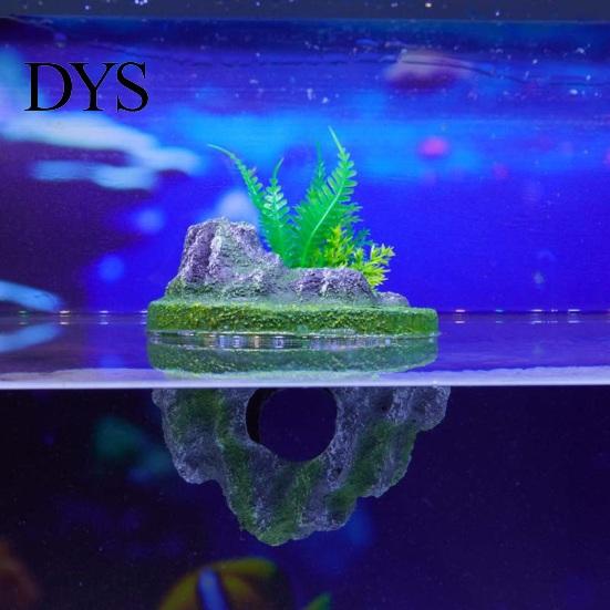 Safe PVC Resin Ornament Floating Rock Aquarium Decoration, Realistic Moss with Shrimp Resting Shelter Cave, Fish Tank Hideout for Betta Guppy