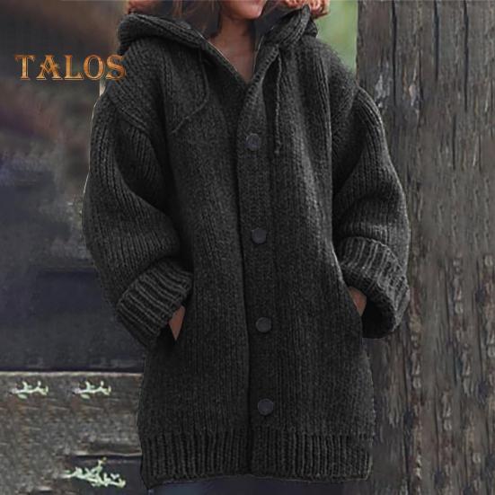 Женский свитер, пальто с капюшоном, завязками, длинными рукавами, однобортное вязаное пальто, однотонное, средней длины, вязаная верхняя одежда