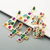 Women's Stud Earrings Exaggerate Geometric Love Alloy Set Color Rhinestone Vintage Gold Earrings