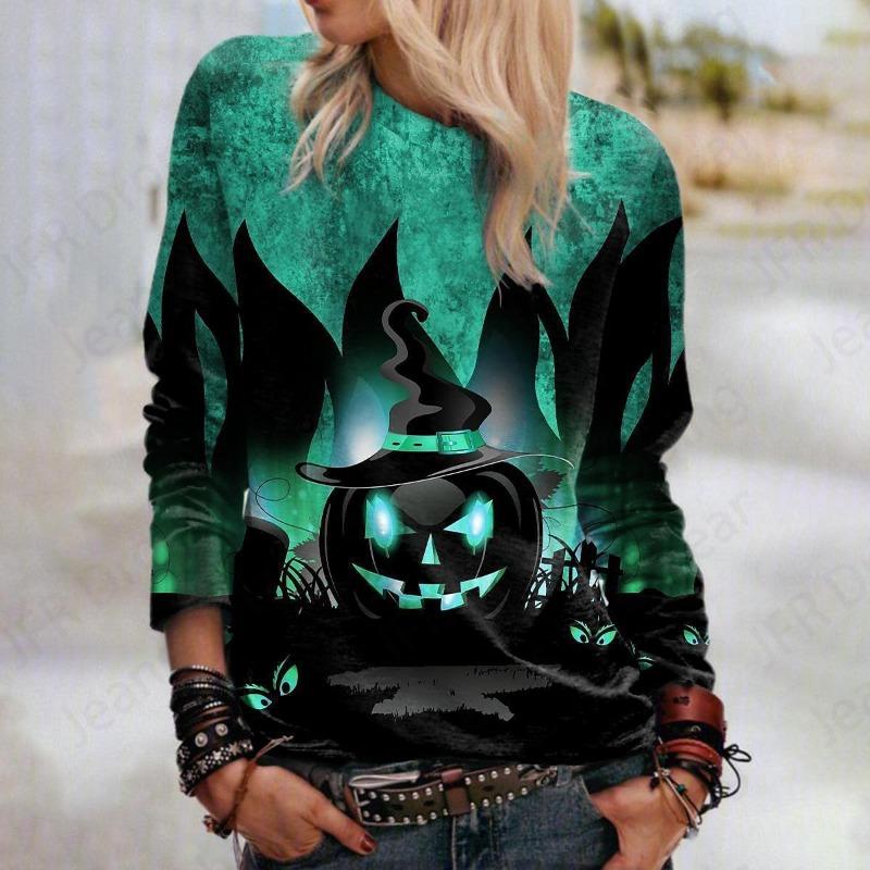 Happy Halloween 3D Print Hoodies Women Fashion Oversize Hoodie O-Neck Halloween Sweatshirt Girl Coat Women Sweatshirts Girl Clothes