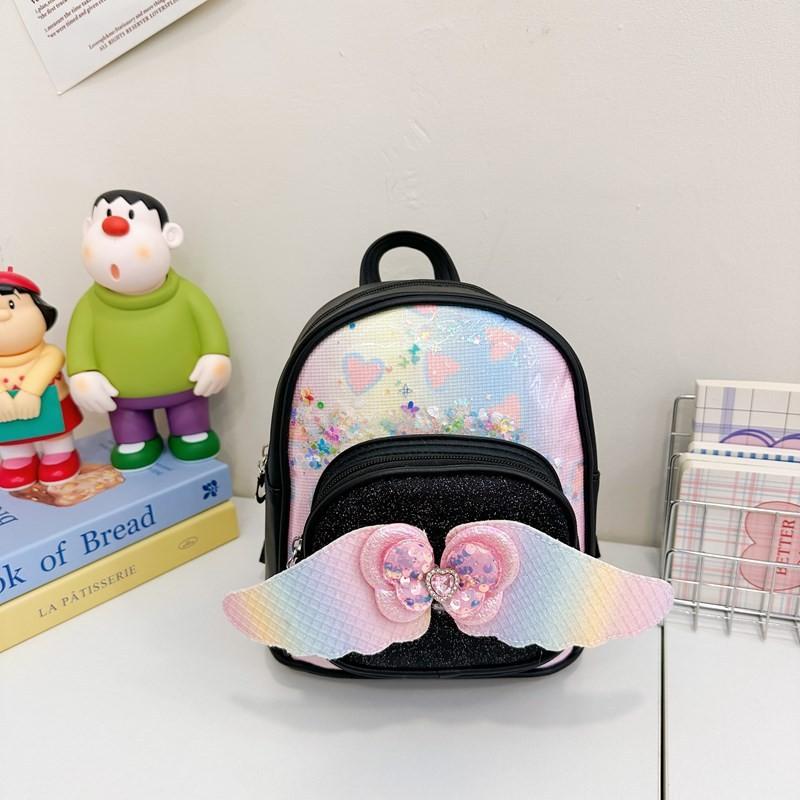 Милый рюкзак для девочек с пайетками в форме сердца и крыльями, из легкого полиуретана, для детского сада и школы