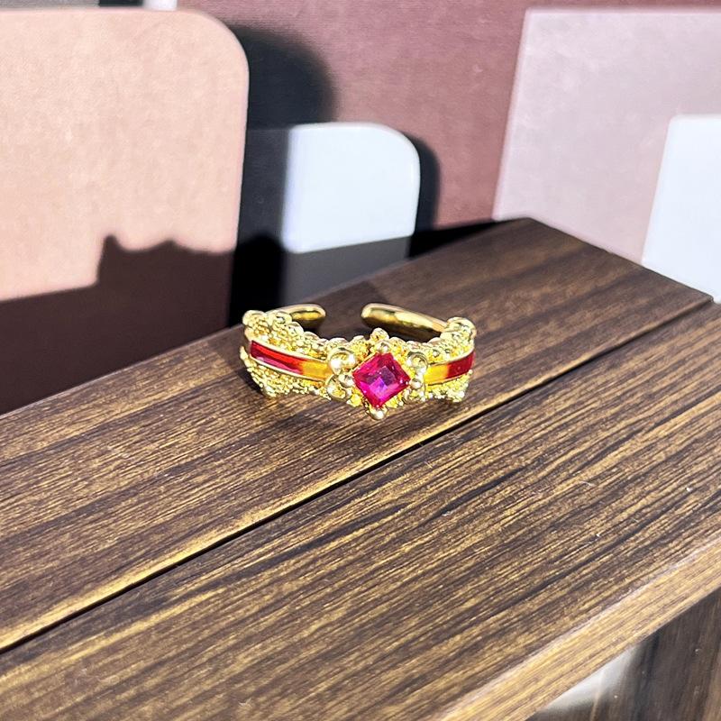 2026 Sweet and Cool Colorful Drip Glaze Temperament Court Style Retro Ring Female Flower Niche Ring
