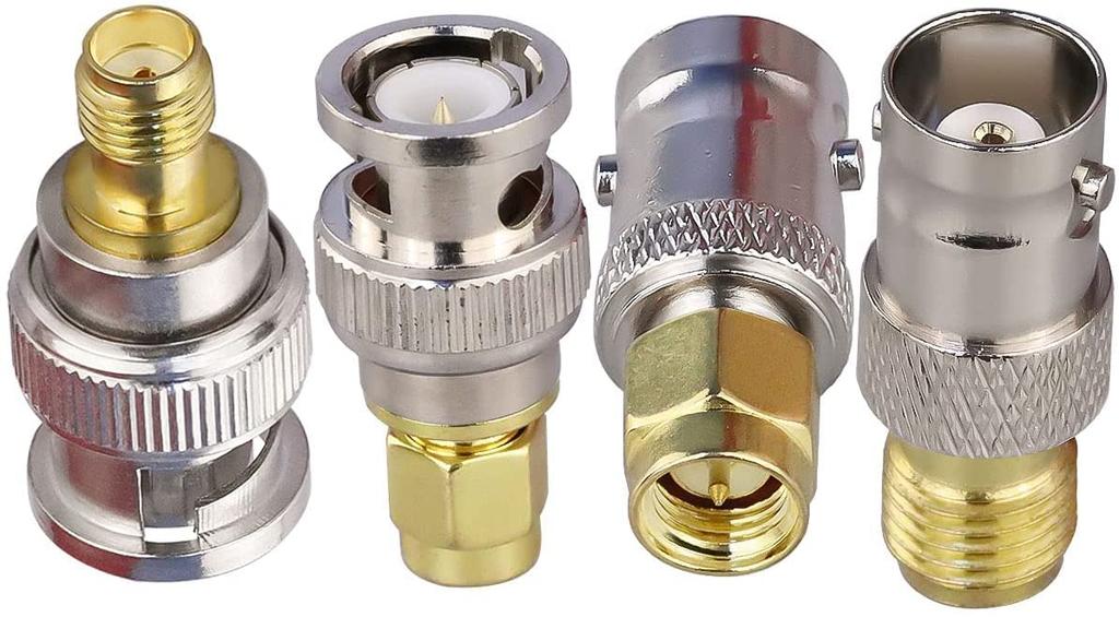 Kit RF Coaxial Adapter Conversion Connector BNC Male Male Female 4 Types of Installation Connectors RF Connector Kit Wifi Antenna Cable Set of 4