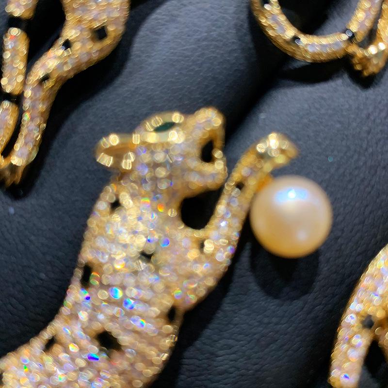 Винтажная брошь премиум-класса с леопардом: Мужская медная брошь с цирконом и жемчугом для аксессуаров для одежды