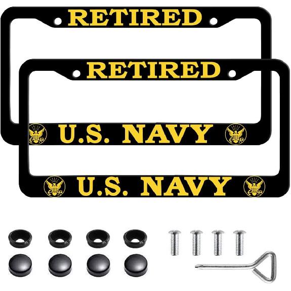 1PC for US Navy Carbon Fiber License Plate Frames,4 Holes Aluminum License Plate Covers for Department of The Navy, Car License Plate Holder Slim