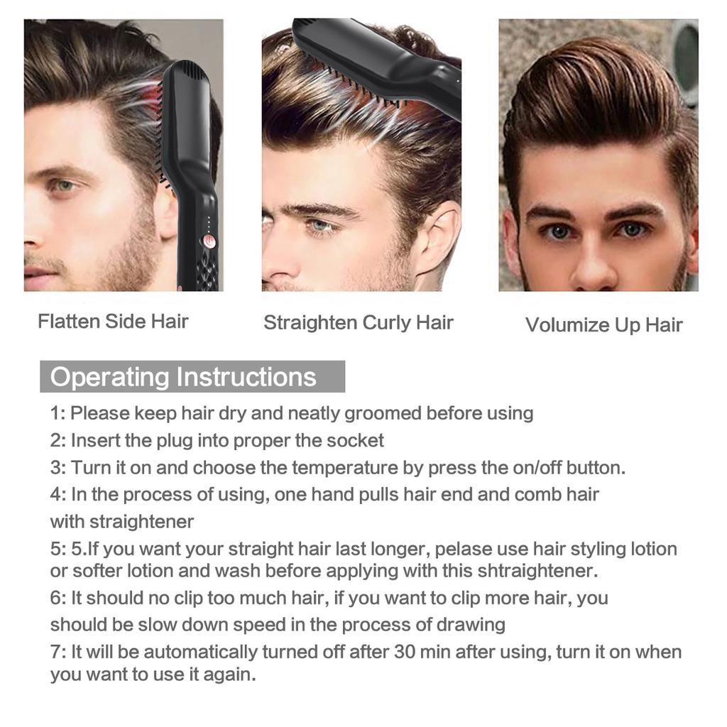 Quick Heating Beard Straightener 3in1 Electric Hair Straightener Straightening Smoothing Comb Brush Styler For Men Styling Tools