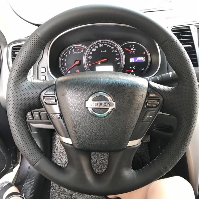 Нескользящая Черная Искусственная Кожа для Nissan Patrol Y62 2012-2018 Teana J32 DIY Ручная Шнуровка Оплетка Чехол на Руль Автомобиля