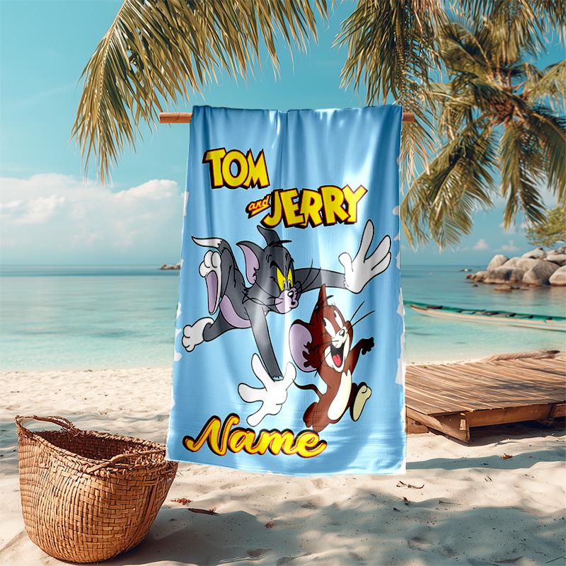Personalized customized proof beach towel with Tom and Jerry pattern - soft, absorbent,quick-drying,perfect swimming,camping&bathing