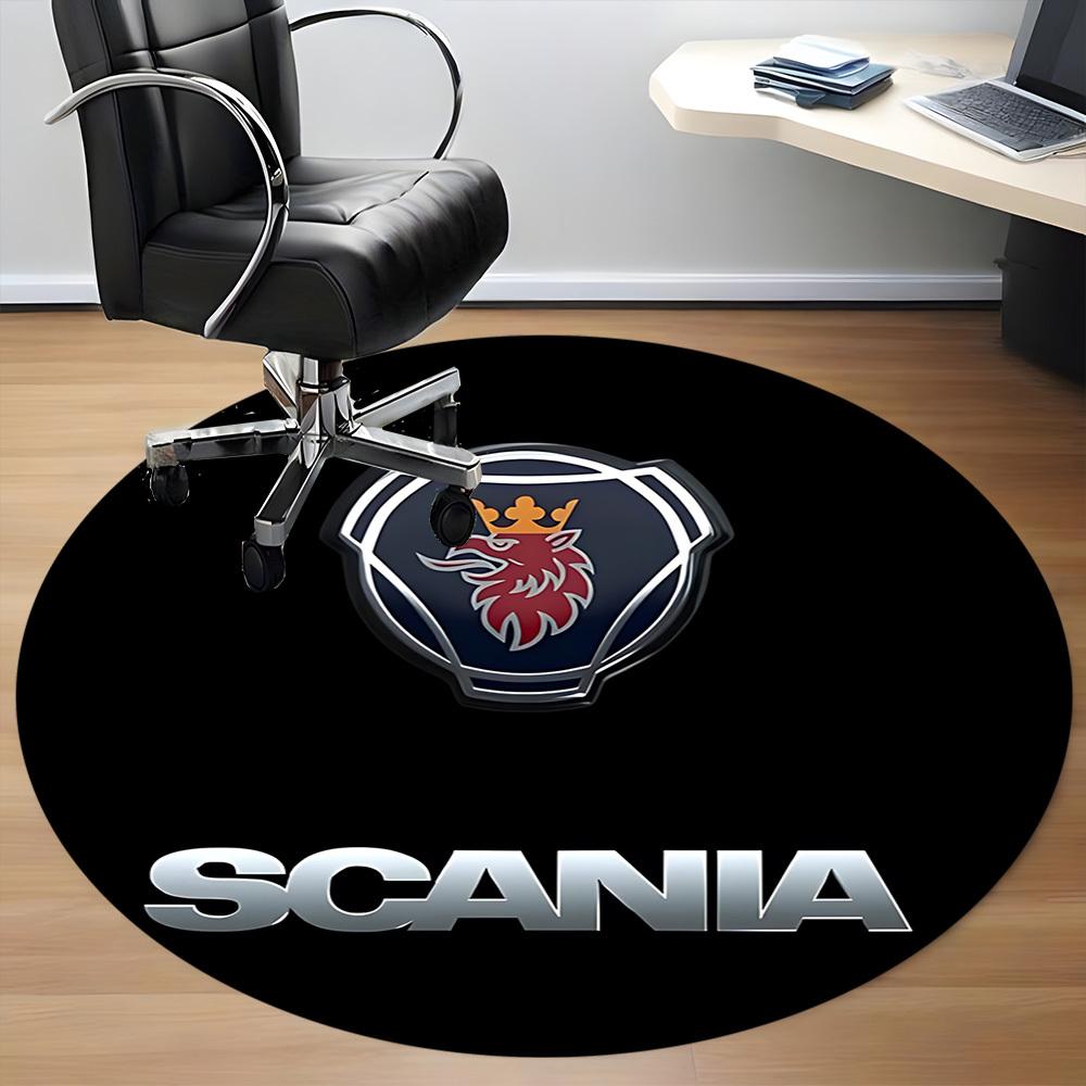 1 шт. Круглый коврик с логотипом Scania для офиса - Идеально подходит для декора офиса или кабинета, Машинная стирка, Нескользящая основа, Декоративный коврик для пола